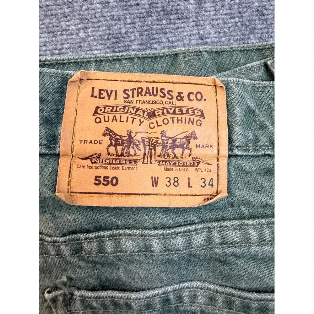 Vintage Levis 550 Orange Tab Green Jeans 38x34 USA Made 90s Relaxed Fit Denim‎